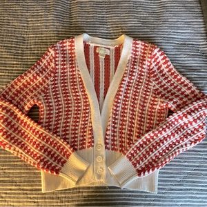 Anthropologie Maeve Bridget Crocheted Cardigan bright red/white XS